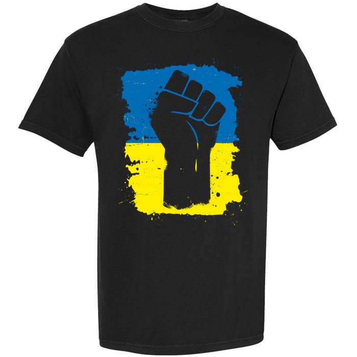 Stand With Ukraine Distressed Protest Fist Ukrainian Flag Garment-Dyed Heavyweight T-Shirt