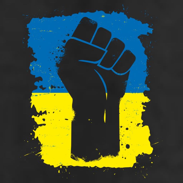 Stand With Ukraine Distressed Protest Fist Ukrainian Flag Garment-Dyed Heavyweight T-Shirt