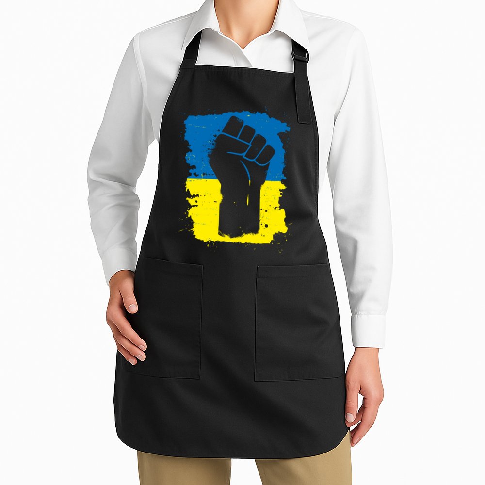 Stand With Ukraine Distressed Protest Fist Ukrainian Flag Apron