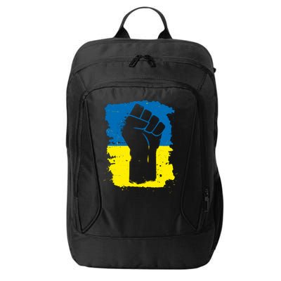 Stand With Ukraine Distressed Protest Fist Ukrainian Flag City Backpack