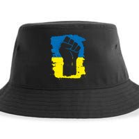 Stand With Ukraine Distressed Protest Fist Ukrainian Flag Sustainable Bucket Hat
