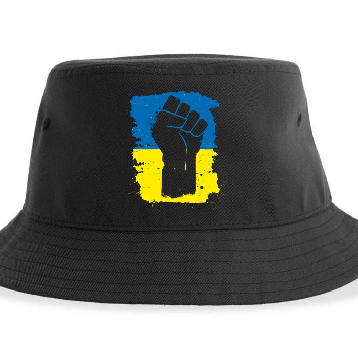 Stand With Ukraine Distressed Protest Fist Ukrainian Flag Sustainable Bucket Hat