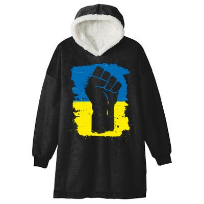 Stand With Ukraine Distressed Protest Fist Ukrainian Flag Hooded Wearable Blanket