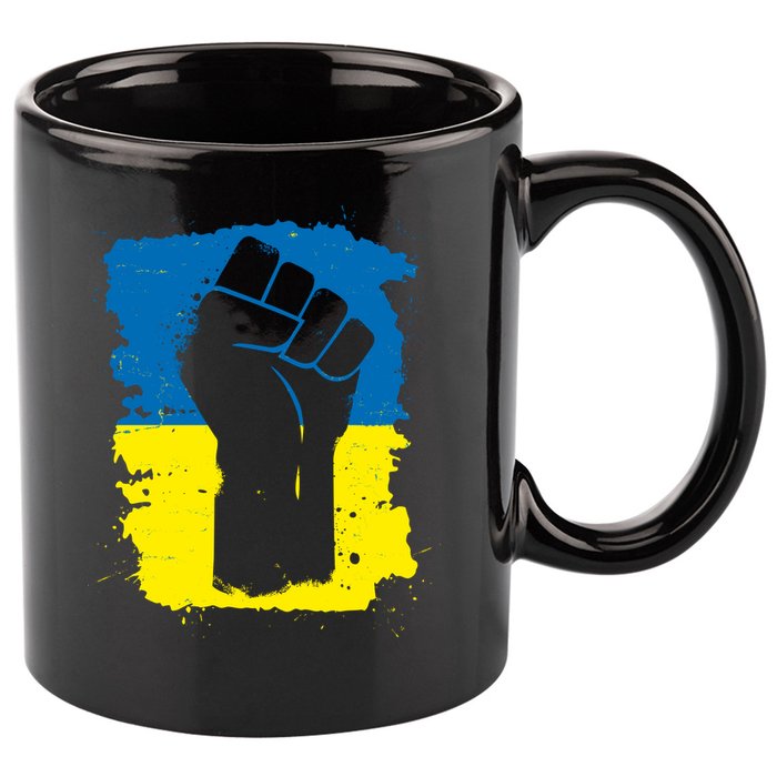 Stand With Ukraine Distressed Protest Fist Ukrainian Flag 11oz C Handle Ceramic Mug