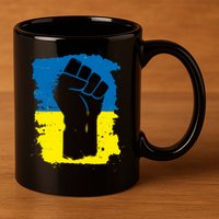 Stand With Ukraine Distressed Protest Fist Ukrainian Flag 11oz C Handle Ceramic Mug