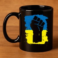 Stand With Ukraine Distressed Protest Fist Ukrainian Flag 11oz C Handle Ceramic Mug