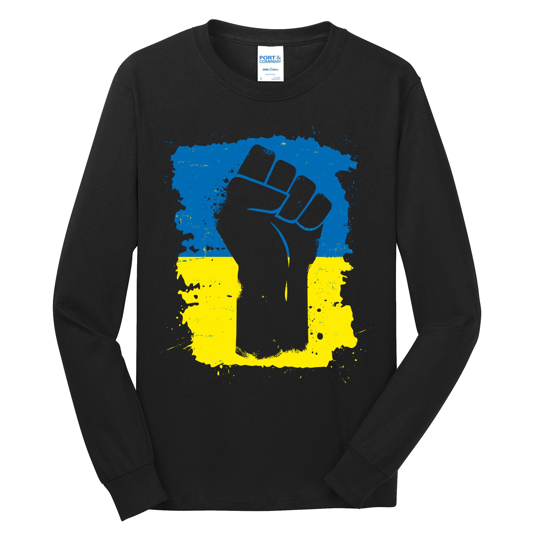 Stand With Ukraine Distressed Protest Fist Ukrainian Flag Tall Long Sleeve T-Shirt