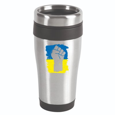 Stand With Ukraine Distressed Protest Fist Ukrainian Flag 16oz Travel Tumbler