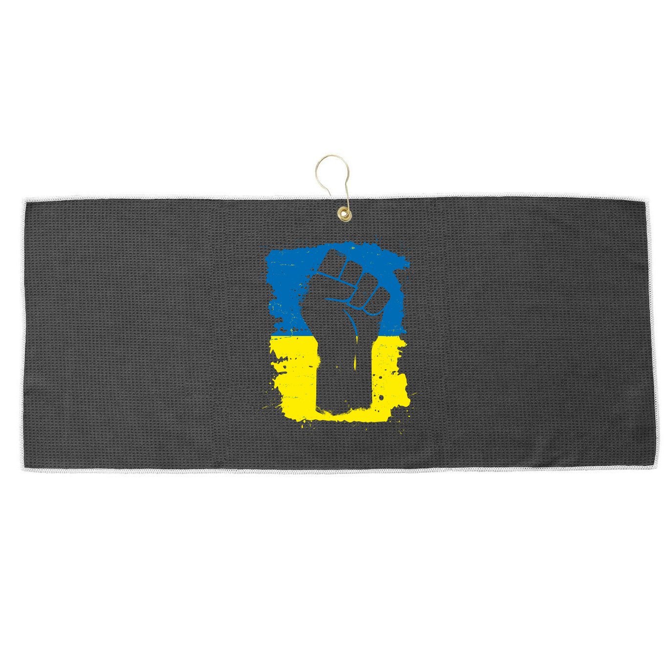 Stand With Ukraine Distressed Protest Fist Ukrainian Flag Large Microfiber Waffle Golf Towel