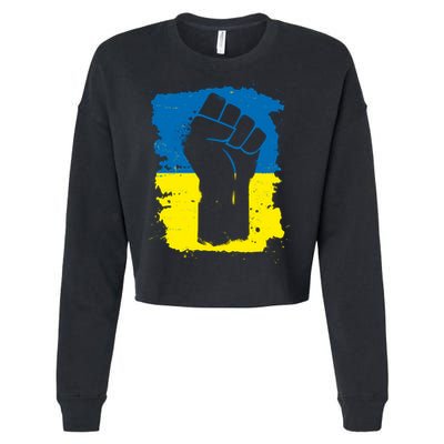 Stand With Ukraine Distressed Protest Fist Ukrainian Flag Cropped Pullover Crew