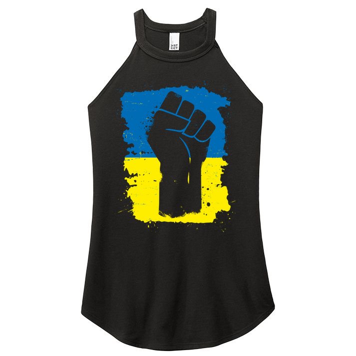 Stand With Ukraine Distressed Protest Fist Ukrainian Flag Women's Perfect Tri Rocker Tank