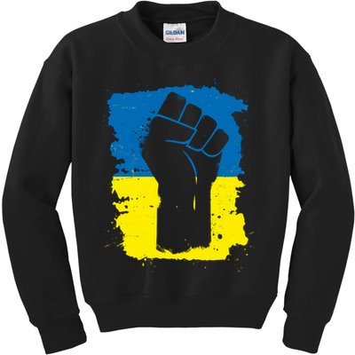 Stand With Ukraine Distressed Protest Fist Ukrainian Flag Kids Sweatshirt