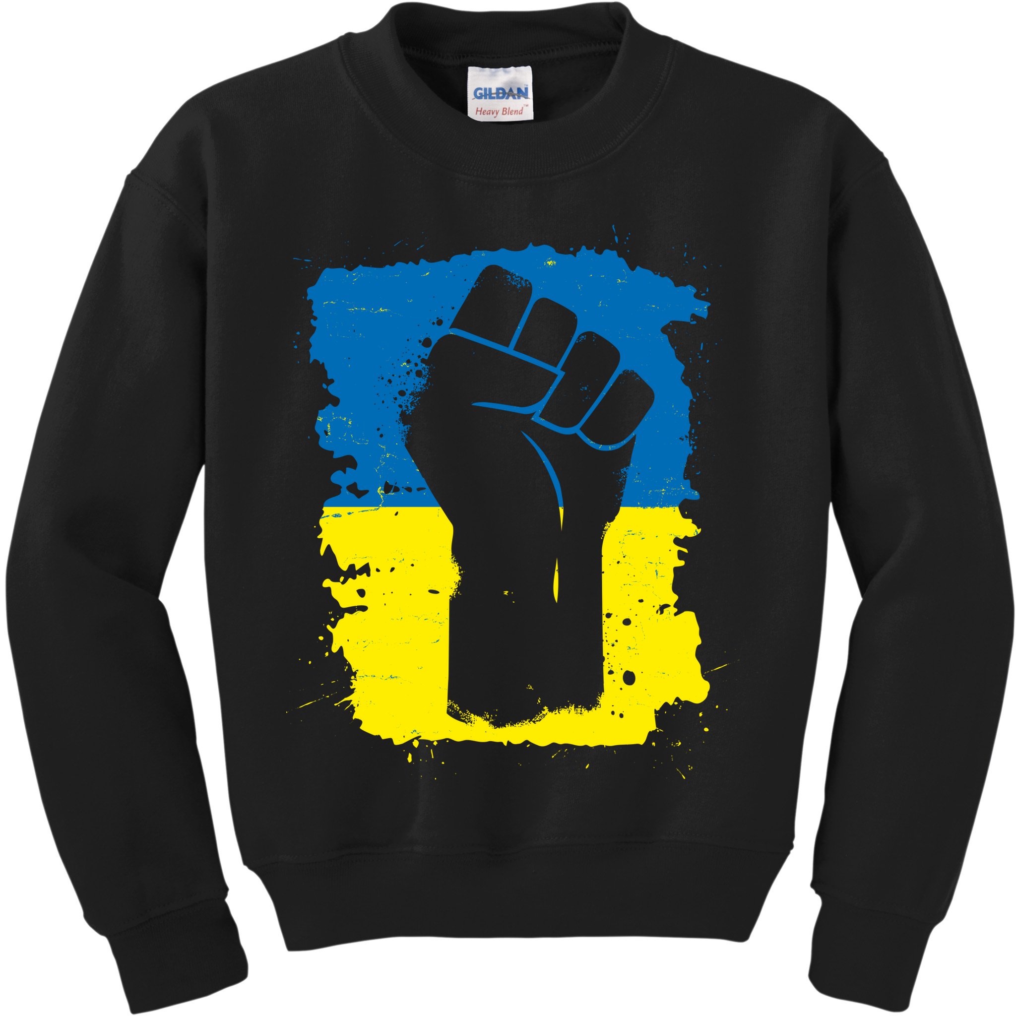 Stand With Ukraine Distressed Protest Fist Ukrainian Flag Kids Sweatshirt
