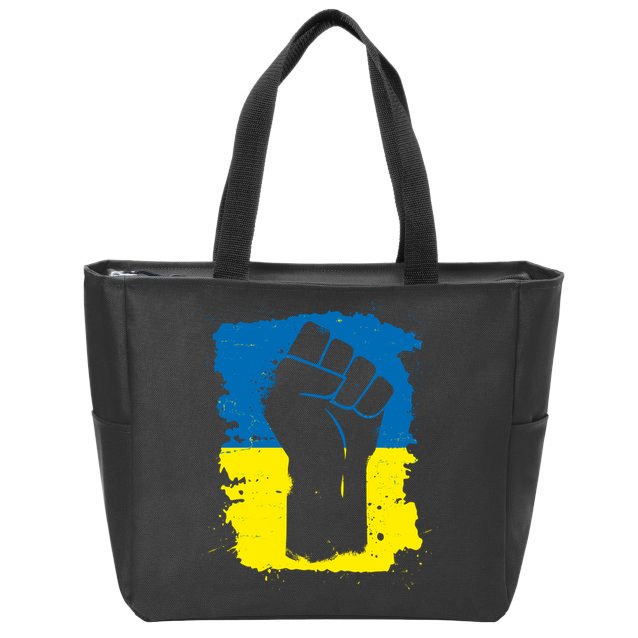 Stand With Ukraine Distressed Protest Fist Ukrainian Flag Zip Tote Bag