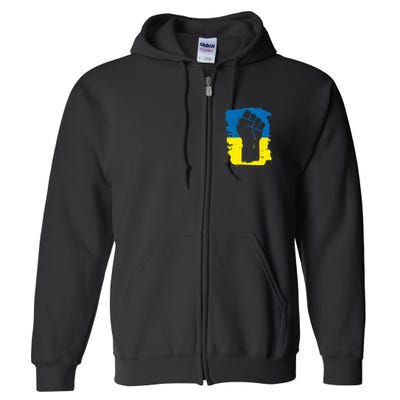 Stand With Ukraine Distressed Protest Fist Ukrainian Flag Full Zip Hoodie