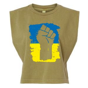 Stand With Ukraine Distressed Protest Fist Ukrainian Flag Garment-Dyed Women's Muscle Tee