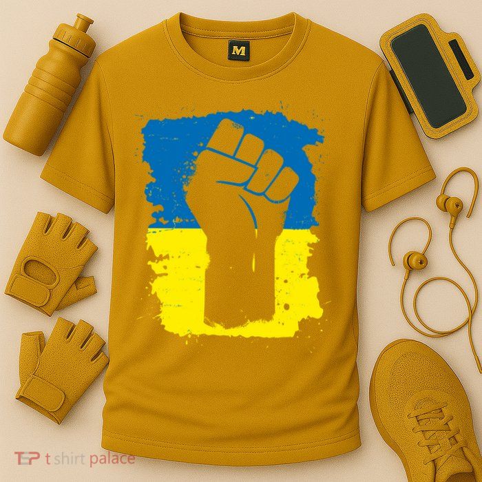 Stand With Ukraine Distressed Protest Fist Ukrainian Flag Performance Shirt