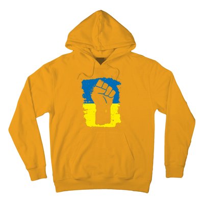 Stand With Ukraine Distressed Protest Fist Ukrainian Flag Hoodie