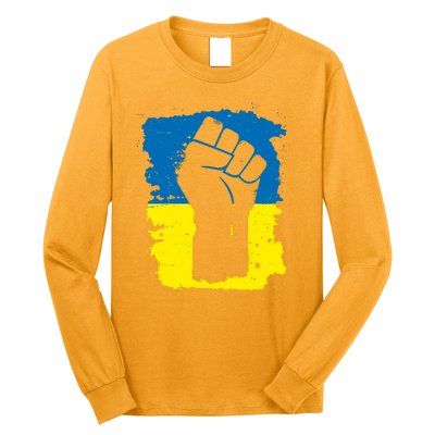 Stand With Ukraine Distressed Protest Fist Ukrainian Flag Long Sleeve Shirt