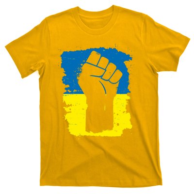 Stand With Ukraine Distressed Protest Fist Ukrainian Flag T-Shirt