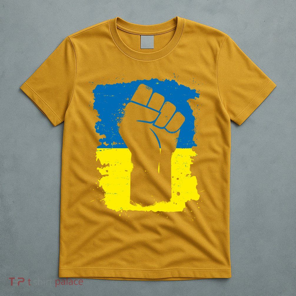 Stand With Ukraine Distressed Protest Fist Ukrainian Flag T-Shirt