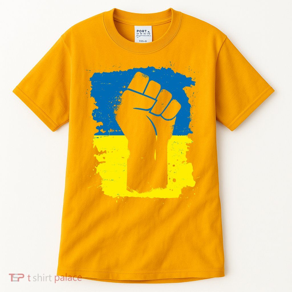 Stand With Ukraine Distressed Protest Fist Ukrainian Flag Tall T-Shirt