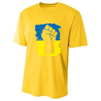 Stand With Ukraine Distressed Protest Fist Ukrainian Flag Youth Performance Sprint T-Shirt