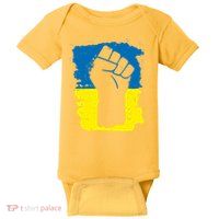 Stand With Ukraine Distressed Protest Fist Ukrainian Flag Baby Bodysuit