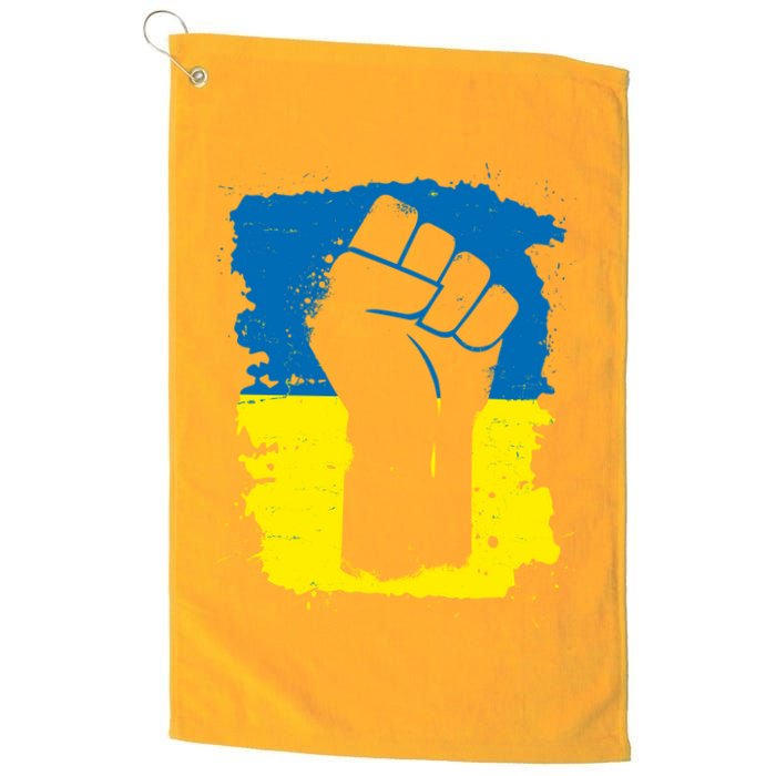Stand With Ukraine Distressed Protest Fist Ukrainian Flag Golf Towel
