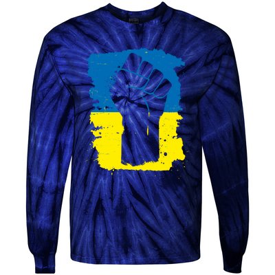 Stand With Ukraine Distressed Protest Fist Ukrainian Flag Tie-Dye Long Sleeve Shirt