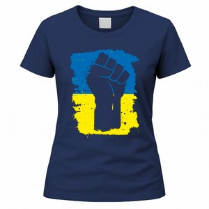 Stand With Ukraine Distressed Protest Fist Ukrainian Flag Women's T-Shirt