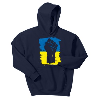 Stand With Ukraine Distressed Protest Fist Ukrainian Flag Kids Hoodie