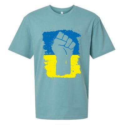 Stand With Ukraine Distressed Protest Fist Ukrainian Flag Sueded Cloud Jersey T-Shirt