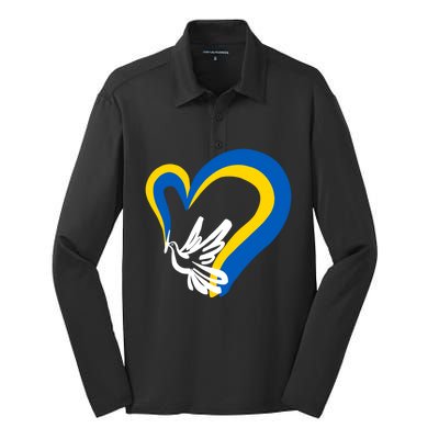 Stand With Ukraine Dove World Peace Strong Ukrainian People Gift Silk Touch Performance Long Sleeve Polo