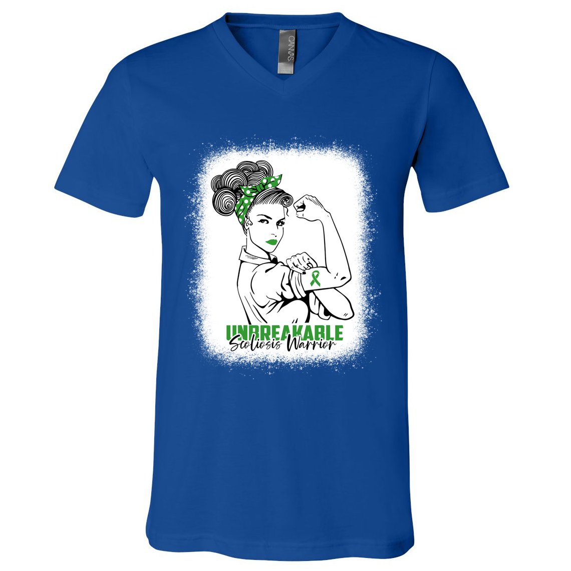 Scoliosis Warrior Unbreakable Bleached Scoliosis Awareness Gift V-Neck T-Shirt