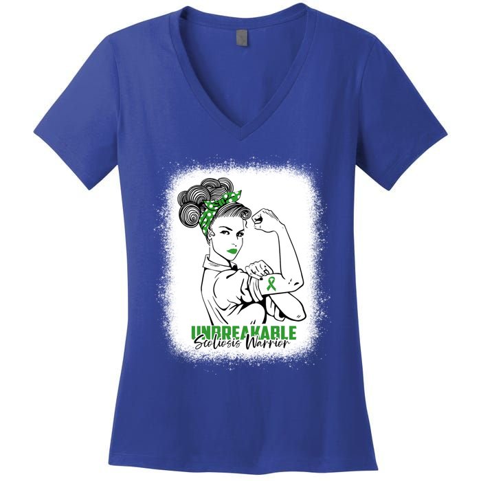 Scoliosis Warrior Unbreakable Bleached Scoliosis Awareness Gift Women's V-Neck T-Shirt