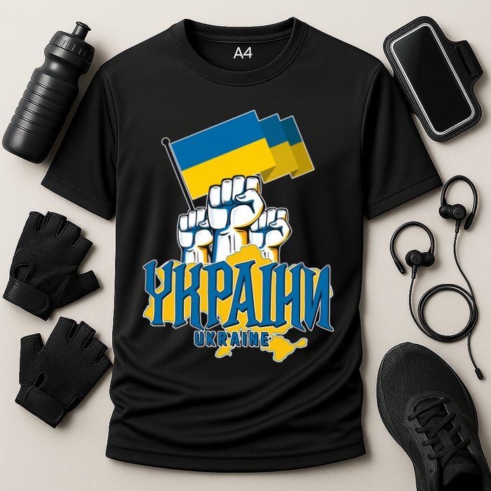 Stand With Ukraine Ukrainian Flag Protest Fist Cooling Performance Crew T-Shirt