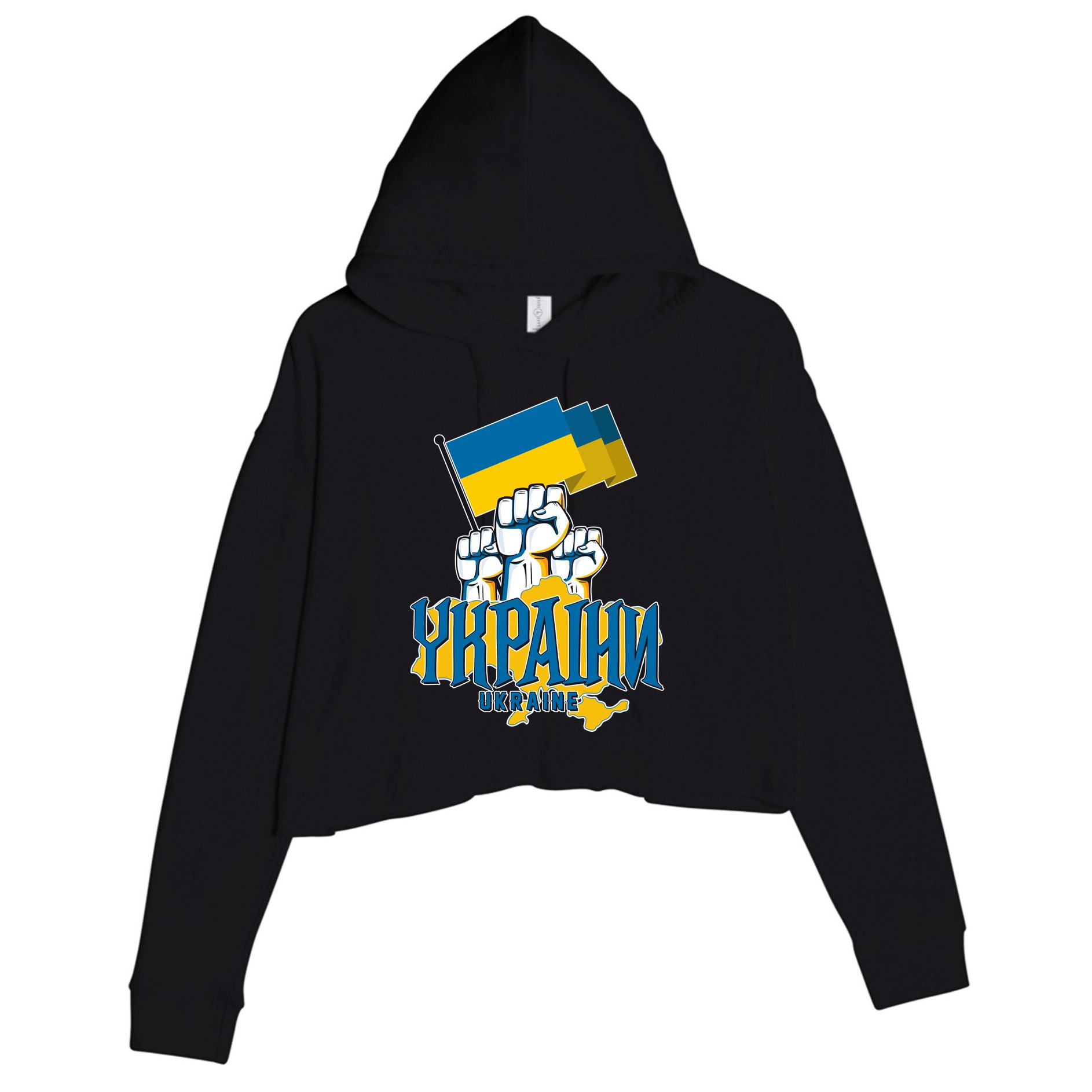 Stand With Ukraine Ukrainian Flag Protest Fist Crop Fleece Hoodie
