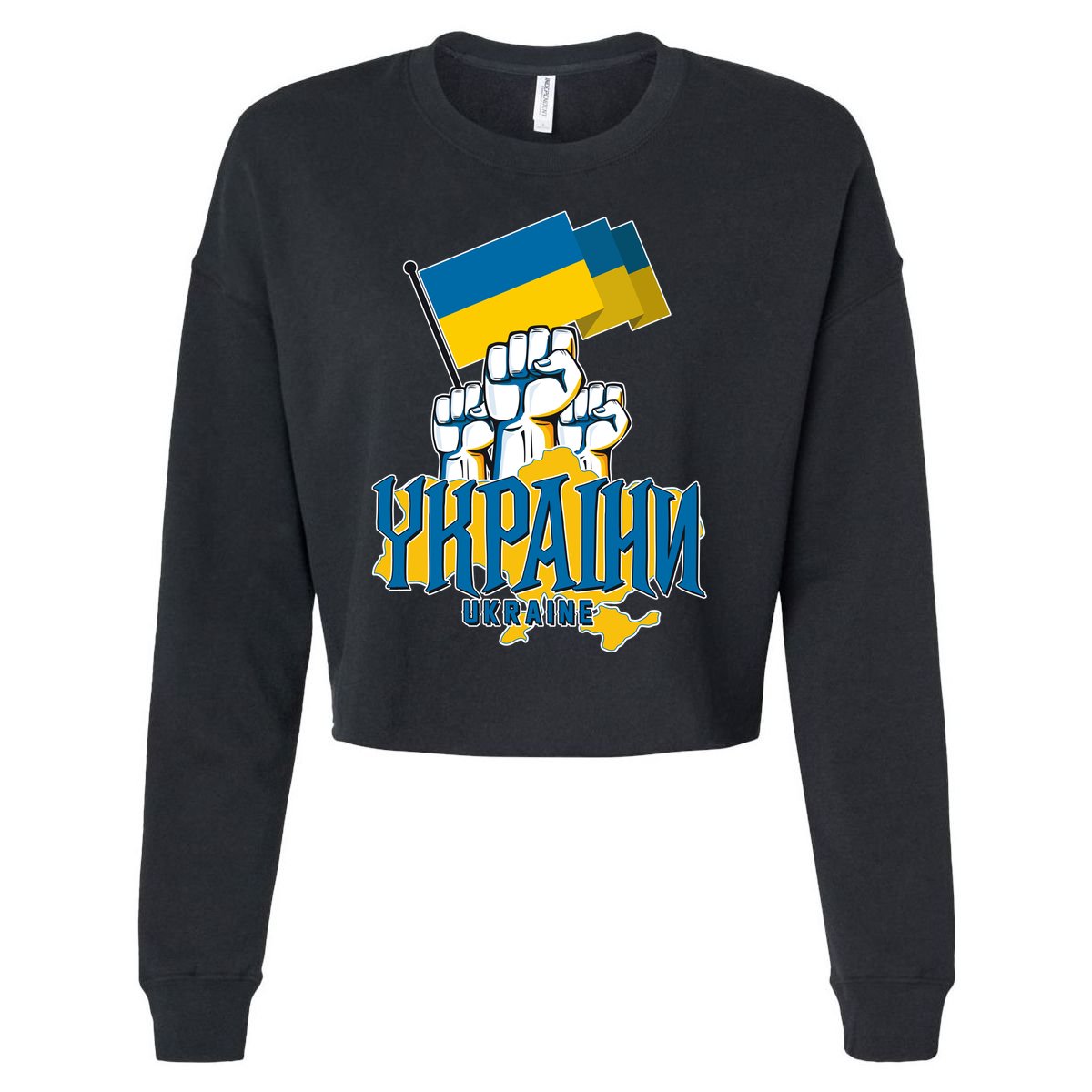 Stand With Ukraine Ukrainian Flag Protest Fist Cropped Pullover Crew