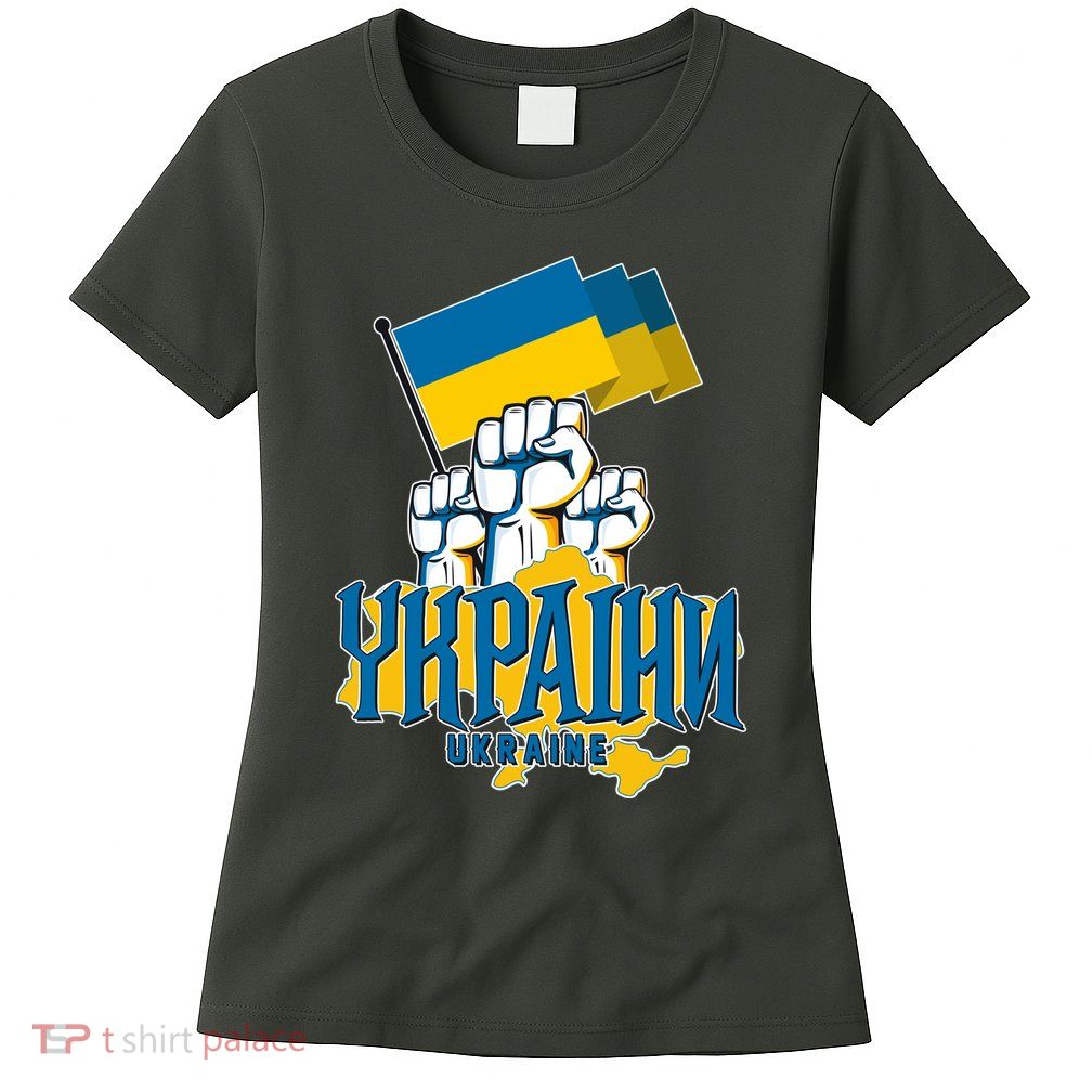 Stand With Ukraine Ukrainian Flag Protest Fist Womens T-Shirt