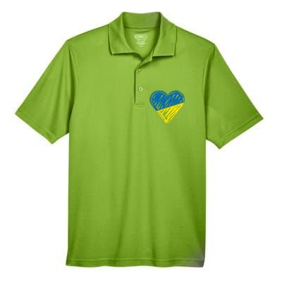 Stand With Ukraine Scribble Heart Ukrainian Flag Men's Origin Performance Piqué Polo