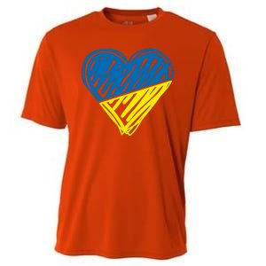 Stand With Ukraine Scribble Heart Ukrainian Flag Cooling Performance Crew T-Shirt