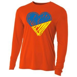 Stand With Ukraine Scribble Heart Ukrainian Flag Cooling Performance Long Sleeve Crew