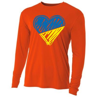 Stand With Ukraine Scribble Heart Ukrainian Flag Cooling Performance Long Sleeve Crew