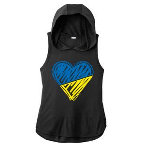 Stand With Ukraine Scribble Heart Ukrainian Flag Ladies PosiCharge Tri-Blend Wicking Draft Hoodie Tank