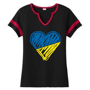 Stand With Ukraine Scribble Heart Ukrainian Flag Ladies Halftime Notch Neck Tee