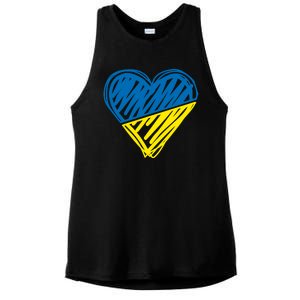 Stand With Ukraine Scribble Heart Ukrainian Flag Ladies PosiCharge Tri-Blend Wicking Tank