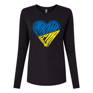 Stand With Ukraine Scribble Heart Ukrainian Flag Womens Cotton Relaxed Long Sleeve T-Shirt