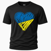 Stand With Ukraine Scribble Heart Ukrainian Flag Cooling Performance Crew T-Shirt