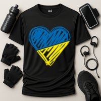 Stand With Ukraine Scribble Heart Ukrainian Flag Cooling Performance Crew T-Shirt